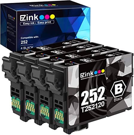 E-Z Ink (TM) Remanufactured Ink Cartridge Replacement for Epson 252 T252 T252120 to use with Workforce WF-7110 WF-7710 WF-7720 WF-3640 WF-3620 Standard Capacity (4 Black) 4 Pack