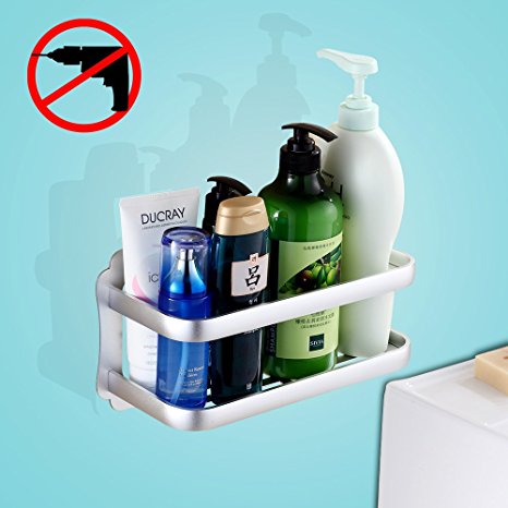 Gricol Bathroom Shelf Shower Caddy Storage Organizer No Damage Suction Cup Space Aluminum Rustproof Basket For Kitchen Bathroom Accessories