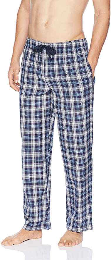Geoffrey Beene Men's Broadcloth Pajama Sleep Pant, Navy/White/Blue Plaid, Large
