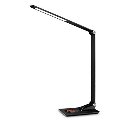 LED Desk Lamp with Wireless Charger, BESTINNKITS Table Lamp with USB Port, Eye-Caring Desk Lamp Office with Touch Control, Dimmable Light, 7W, Black