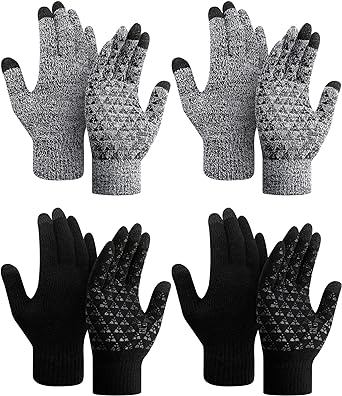 SATINIOR Winter Gloves for Men 4 Pairs Touch Screen Texting Warm Gloves Fleece Lined Thermal Cold Weather Gloves for Men