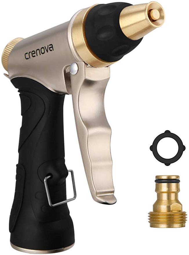 Crenova Hose Nozzle, Spray Nozzle High Pressure Water Gun with Easy Flow Control Setting and Ergonomic Trigger for Plant Watering, Deck or Sidewalk Cleaning