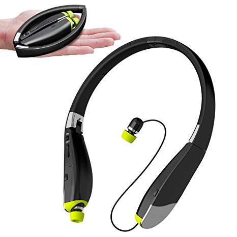 Bluetooth Headset, Wireless Bluetooth 4.1 Headphones-Neckband Tri-fold AptX Stereo Earbuds and Retractable Earphones with Mic for iPhone 8/8 Plus, Samsung S8/Note 8 and Other Smartphones