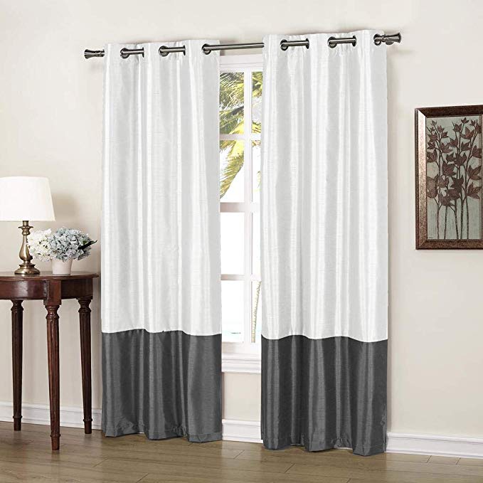 Duck River Textiles - Home Fashion Faux Silk Thermal Blackout Room Darkening Grommet Top Window Curtains Pair Panel Drapes for Bedroom, Living Room - Set of 2 Panels - 37 X 84 Inch - White & Grey