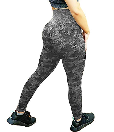 QOQ Women's Camo Seamless Leggings High Waist Workout Leggings Tummy Control Stretch Gym Yoga Pants