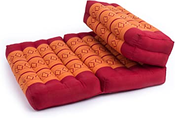 Kapok Dreams™ Foldable Meditation Cushion, 100% Kapok Zafu/Zabuton, Thai Design Orange & Red