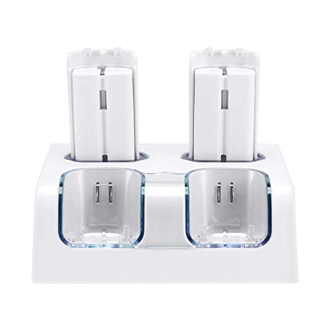 Charging Dock for Wii, Uniway 4 in 1 Remote Charging Dock with 4 Rechargeable Batteries and LED Light Indicators-White