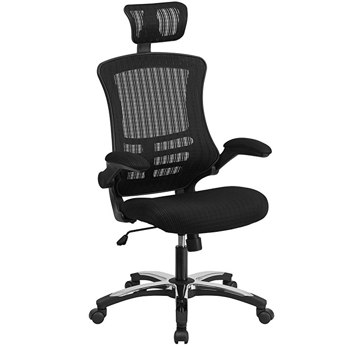 Flash Furniture BL-X-5H-GG High Back Black Mesh Executive Swivel Office Chair with Flip-Up Arms and Chrome-Nylon Designer Base