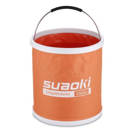 Suaoki Collapsible Folding Water Bucket 11L 3 Gallon Multifunctional for Fishing Camping Hiking Travel Gardening with EVA Handle Grip, Water Resistant Fabric, Ultra Portable Shape (Orange)