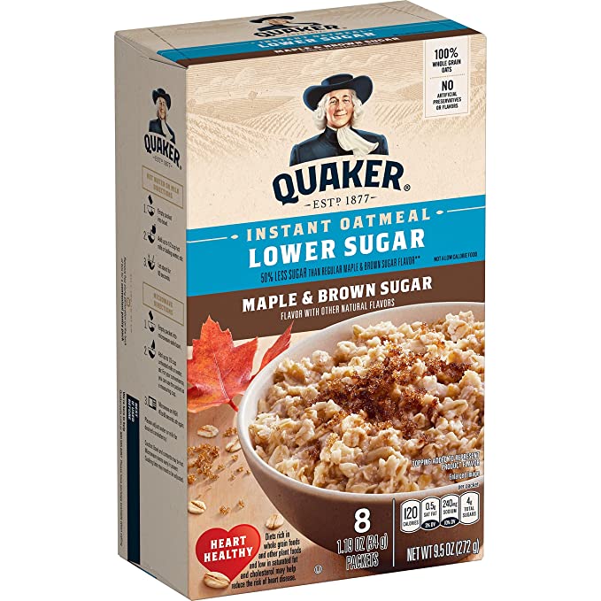 Quaker Lower Sugar Instant Oatmeal, Maple Brown Sugar, 1.19oz Packets (8 Pack)