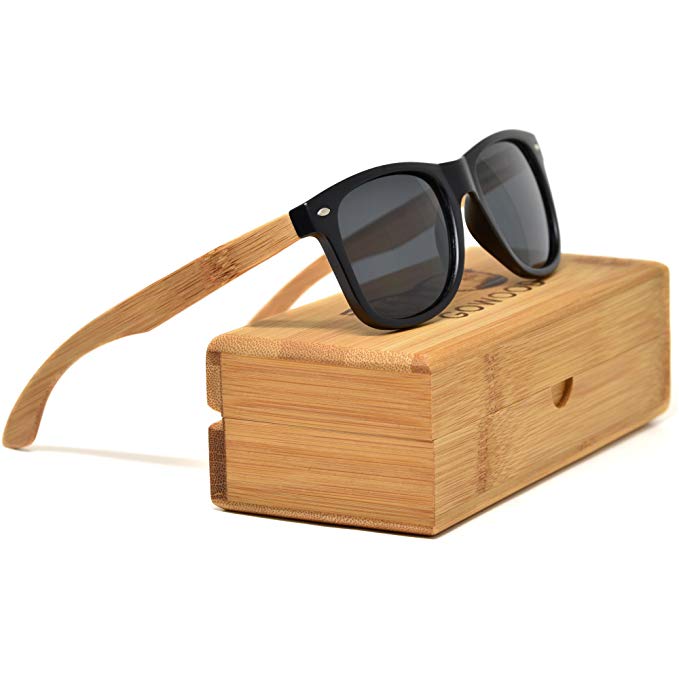 Bamboo Wood Wayfarer Sunglasses For Men & Women with Polarized Lenses