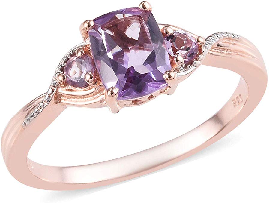 925 Sterling Silver 14K Rose Gold Plated Cushion Pink Amethyst Statement Ring Ct 1.1