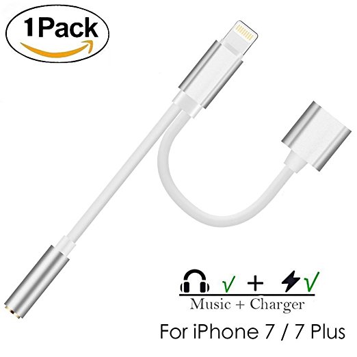 Adapter Earphones & Splitter[Sliver],CaseyPop for iPhone 7 Plus /iPhone 7 Converter.2 in1 Dual Lightning to 3.5mm Headphone Audio & Charge Adaptor