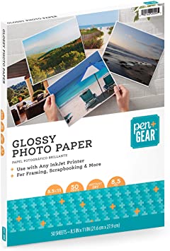 Pen Gear GLOSSY PHOTO PAPER 8.5 x 11 50 SHEETS 8.5mil for INKJET PRINTERS Letter Size INSTANT DRY