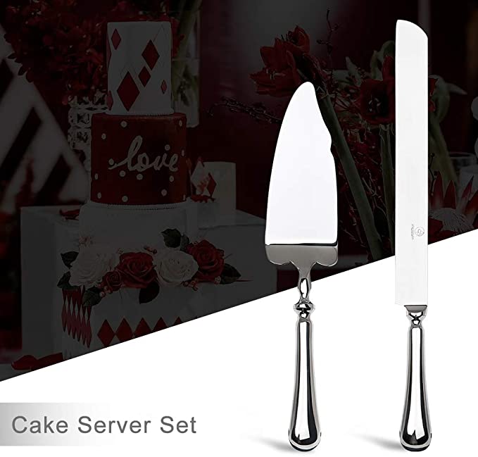 OTW PAVILION 2 Piece Wedding Cake Knife and Server Set Stainless Steel Silverware,13 Inch Cake Cutting Set and Pie Server for Party Wedding Birthday