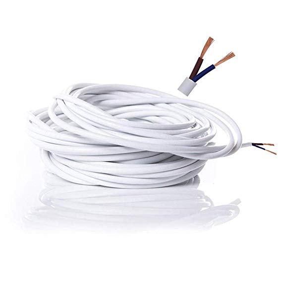 Electrical Wire / 2 Core Flat White PVC Mains Electrical Cable Copper Wire High Temperature Resistance 2 x 0.75 mm² Power Cable Twin - 10 metre Cut Length Flexible Pond Cable
