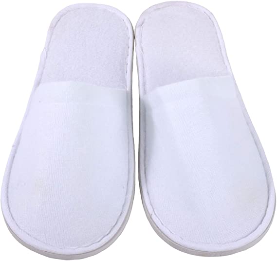 NEODIKO 5 Pairs Disposable Slippers for Guests, Non-Slip Closed Toe Spa Slippers for Men and Women