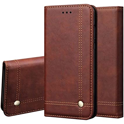 Pirum Magnetic Flip Cover for Samsung Galaxy S10 Lite Leather Case Wallet Slim Book Cover with Card Slots Cash Pocket Stand Holder - Brown