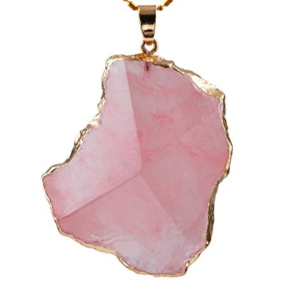 rockcloud Rose Quartz Amethyst Rock Quartz Pendant Necklace Gemstone Crystal Facet Irregular