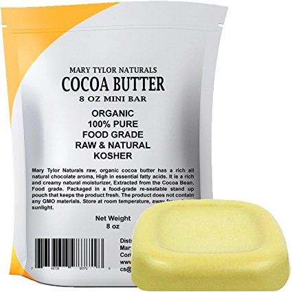 Organic Cocoa Butter Food Grade & Edible Mini Bar 8 oz Non-Deodorized Pure Raw, Rich In Antioxidants. Great For Chocolates, DIY Recipes, Lip Balms Lotions Creams & Stretch Marks By Mary Tylor Naturals