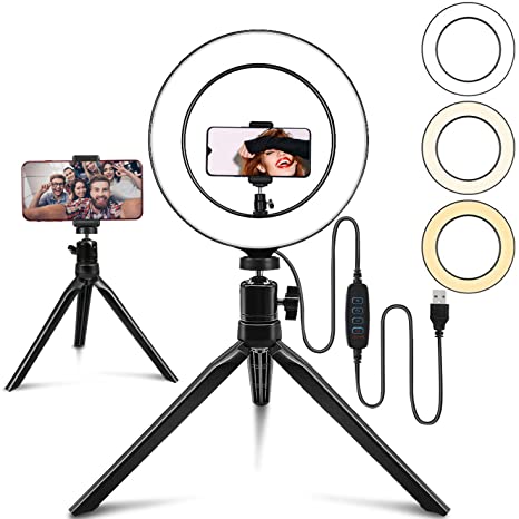 Belifu 10" Selfie Ring Light with 2 Mini Tripod Stand, 3 Modes 10 Brightness Levels with 120 LED Bulbs, LED Ring Light with Phone Holder for Vlogs, Live Stream, Phone,YouTube,Self-Portrait Shooting