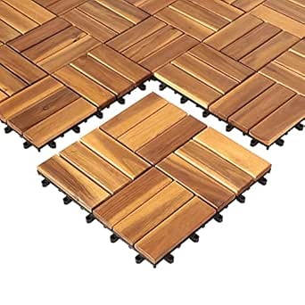 Deck Tiles Interlocking 27 Pack Solid Wood Outdoor Flooring Waterproof 12"X12" for Patio Porch Garden Balcony Poolside