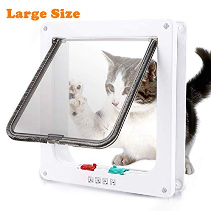 Mythfly Large Cat Flap Door with 4 Way Locking - Outer Size 9.9" X 9.2" - Cat Doors For Interior Doors   - Magnetic Pet Door for Kitten Small Dog with Circumference Shorter Than 23"