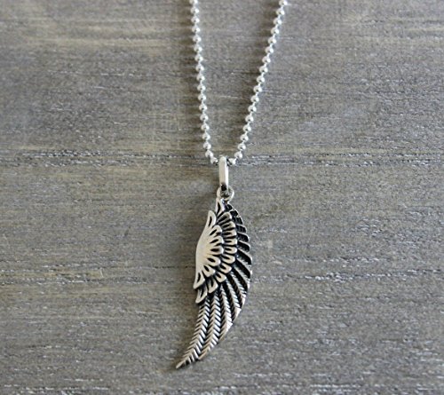 Angel Wing Feather Pendant Necklace in 925 Sterling Silver - 18 inches in length