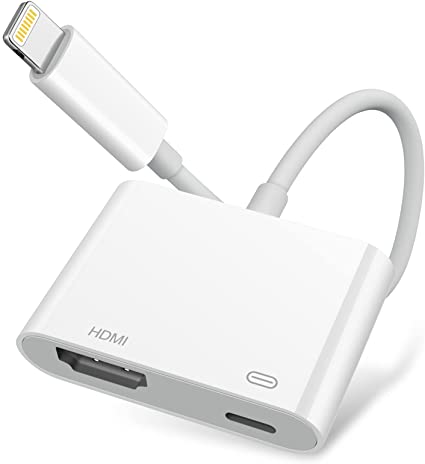 Apple Lightning to HDMI Digital AV Adapter,1080P Video & Audio Sync Screen Converter AV Adapter Charging Port for iPhone/iPad 1080P HDMI Converter for HD TV/Projector/Monitor,Support All iOS - White
