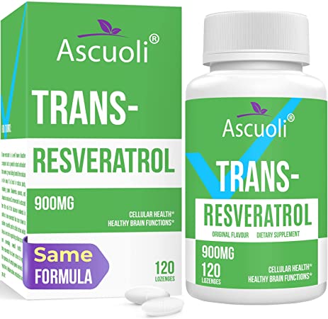 Ascuoli Sublingual Trans-Resveratrol Purity 99%, 3-in-1 Advanced Formula Resveratrol Supplement for Boost NAD+, Immune & Energy Support, Anti-Aging, Skin & Overall Health, 120 Lozenges(120-Day Supply)