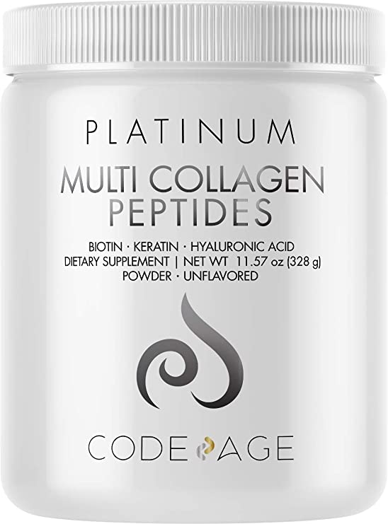 Multi Collagen Protein Powder with Biotin, Vitamin C, Keratin, Hyaluronic Acid, Zinc - Grass Fed Hydrolyzed Collagen Booster Shake - Hair, Skin, Nails & Joints – Natural Collagen Peptides – 11.57 oz