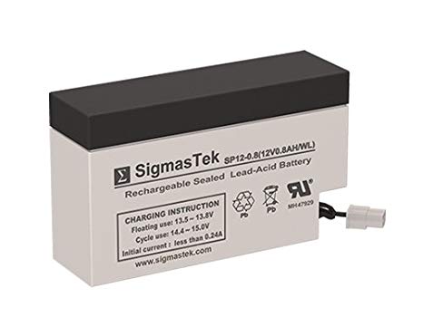 SigmasTek SP12-0.8 - 12V 0.8AH WL SLA Battery - Replaces: Power Kingdom PS0.8-12, Zeus Battery PC0.8-12, Power Sonic PS-1208, Universal Power UB1208 (45789)