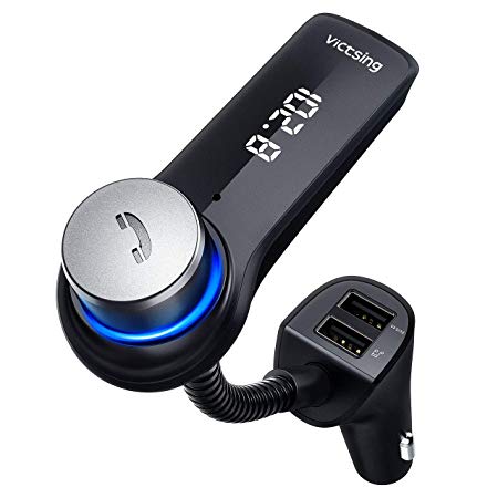 VicTsing Bluetooth FM Transmitter for Car, In-Car Radio Transmitter Kit with OLED Screen/Voice Navigation/Hands-free Calling/Smart Memory Function/Dual USB Port car Charger/TF Card & U-Disk Port Wireless Bluetooth FM Car Transmitter for Smartphone, iPhone, Black