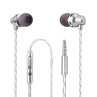 Wired Earphones Earbuds In ear Headphones Microphone Bass Stereo Sports Running Noise-isolating Headphones with Mic For IPhone IPad Android HTC Mp3 mp4 Player Tablet 3.5mm Audio Jack Silver White