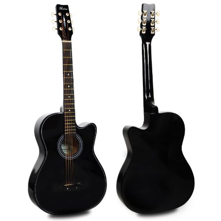 Hapilife Acoustic Guitar Concert Classic Guitar 38-inch 3/4 Size Cutaway Design for Beginners Starter Learn 6 Strings Black Package with Strings