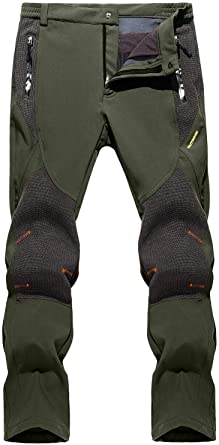 TACVASEN Men's Hiking Pants Water Resistant Reinforced Knees Fleece Lined Ski Pants with 4 Zipper Pockets