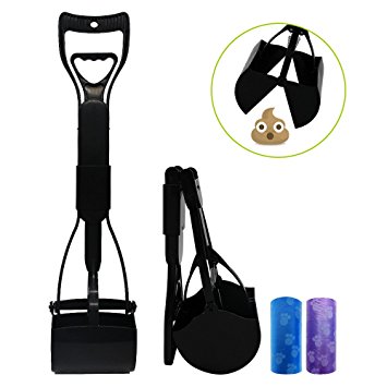 Faciab Pooper Scooper with 2 Roll Poop Bags, Foldable Long Handle Pet Waste Scoop, Great in Grass, gravel, Snow, Dirt, Cement