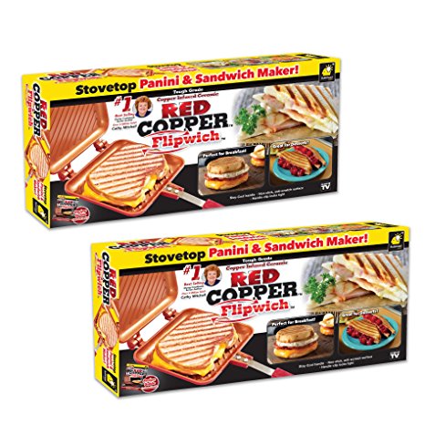 Red Copper Flipwich Non-Stick Grilled Sandwich and Panini Maker by BulbHead (2 Pack)