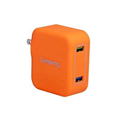 Quick Charge 3.0, Lumsing 24W Dual USB Wall Charger with Qualcomm QC3.0 Port for Galaxy S7/S6/Edge/Edge Plus, Note 5/4, LG G4/G5, HTC One M8/M9/A9, Nexus 6, iPhone, iPad, Andriod and More(Orange)