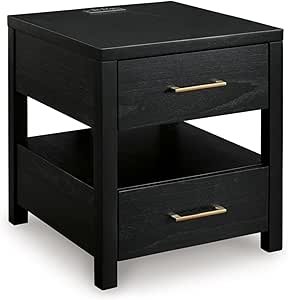 Signature Design by Ashley Winbardi Industrial 2-Drawer End Table with Open Cubby, USB Ports, Black