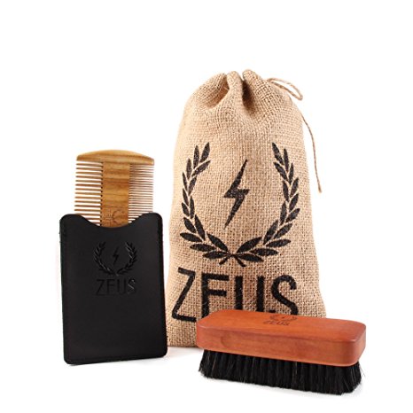 Zeus Sandalwood Comb and Pear Wood Brush Set - Grooming Tool Set for Men!