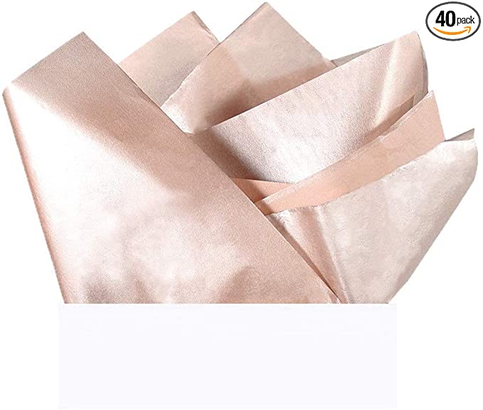 UNIQOOO 40 Sheets Premium Metallic Rose Gold Champagne Gold Tissue Gift Wrap Paper Bulk - Recyclable Gift Wrapping Accessory - Perfect for Gift Bags, Wedding, Party, DIY Crafts - 20" X 26"