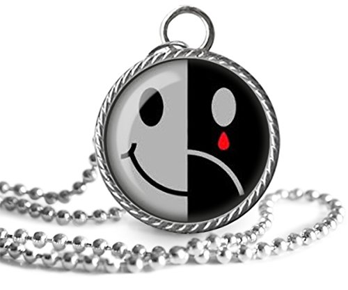 Bipolar Necklace, Happy Face, Sad Face, Awareness, Depression Image Pendant Handmade