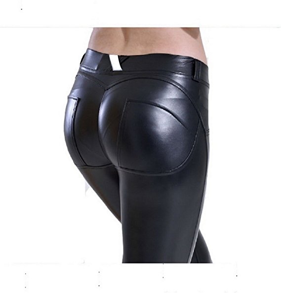 Faux Leather pants Leggings PU Sexy Elastic Pant Women's Butt Lift Super Slim Wet Look Thin