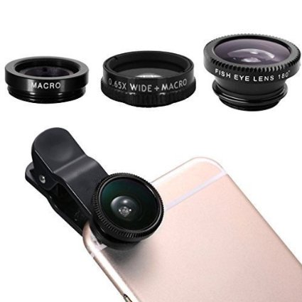 Mini-Gift Universal 3 in 1 Camera Lens Kit 180 Degree Supreme Fisheye 0.65X Wide Angle Macro Lens For iPhone 6S 6 Plus 5 5c 5S 4 4S Samsung Galaxy S6 S5 S4 HTC Blackberry