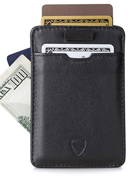 Chelsea Slim Card Sleeve Wallet with RFID Protection by Vaultskin - Top Quality Italian Leather - Ultra Thin Card Holder Design For Up To 12 Cards (Black)