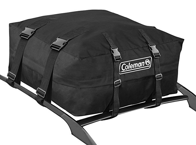 Coleman Water Resistant Roof Top Rack Cargo Carrier - For Vehicles with and without Rails - All Weather Storage Bag - Black