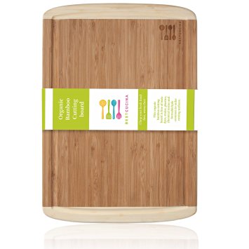 Bamboo Cutting Board with Wooden Deep Groove Edge Grip for Oil, Heavy Duty Thick Organic Wood Chopping Board with Large Antibacterial and Anti Slip Slicing Surface