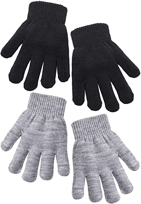 Cooraby 2 Pairs Kid's Thick Magic Gloves Winter Stretchy Warm Full Fingers Gloves Mittens