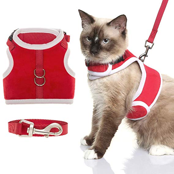 BINGPET Escape Proof Cat Harness with Leash - Adjustable Soft Mesh Vest for Walking